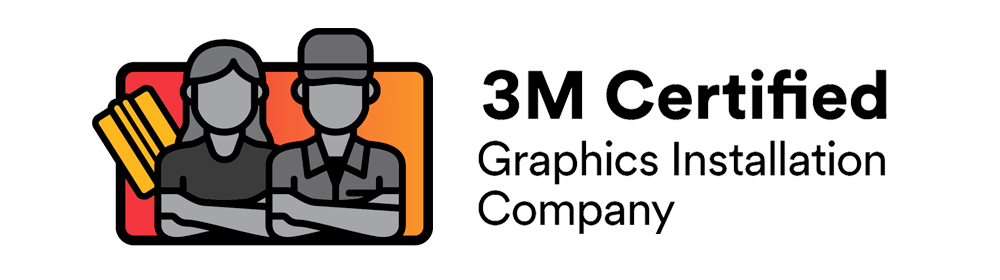 3m certified graphics installation company logo with man and women.