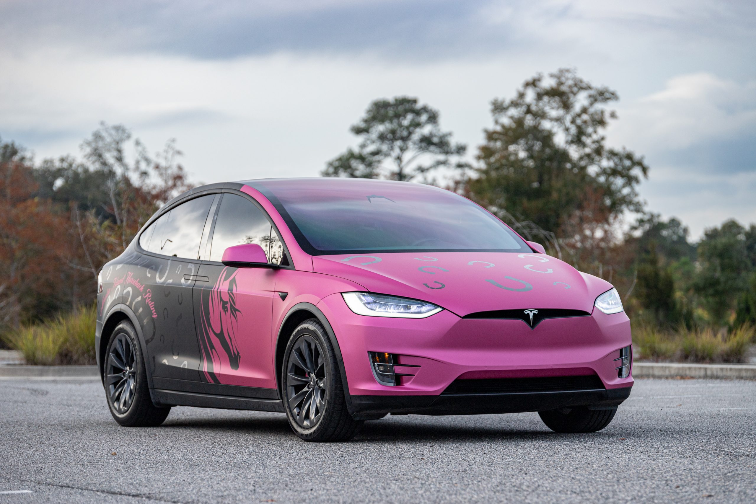 Pink and black Tesla SUV
