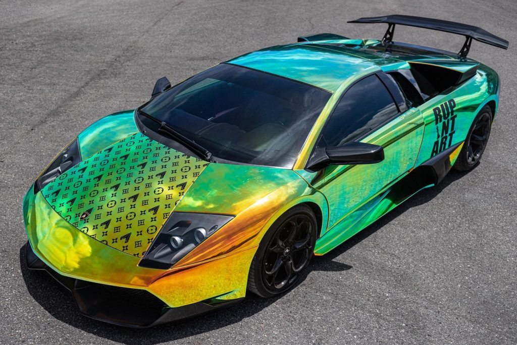 Lamborghini with iridescent wrap.