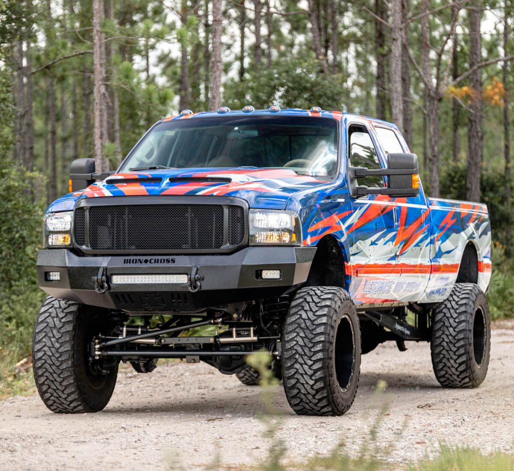 Ford truck with red, white and blue graphics